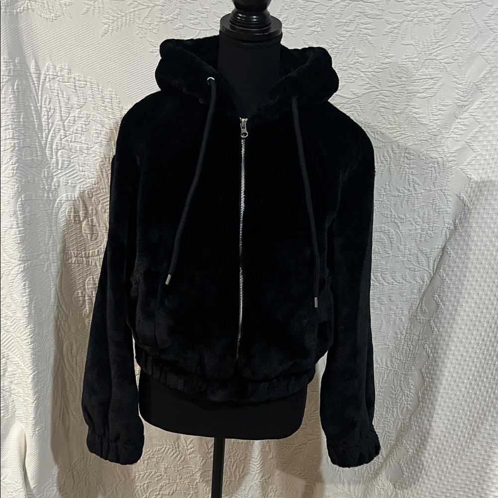 Planet Heart Black Faux Fur Hooded‎ Jacket, size medium